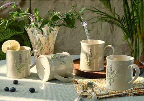 Artisanal Handcrafted Ceramic Mug with Sage Botanical Design
