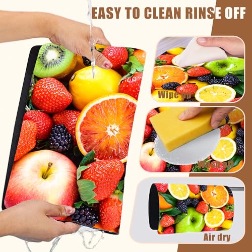 Fresh Fruits Dish Drying Mat for Kitchen Counter Coffee Bar Mat Hide Stain Absorbent Non