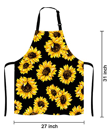 Sunflowers Black Tropical Flower Daisy Adjustable Bib Apron