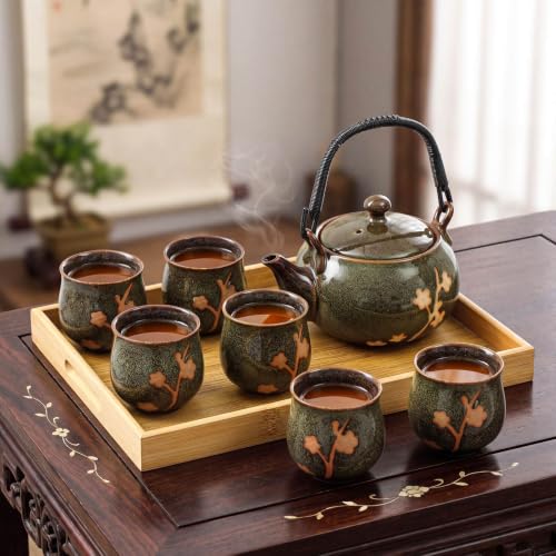 Japanese Tea Set with Teapot and 6 Cups (Green)