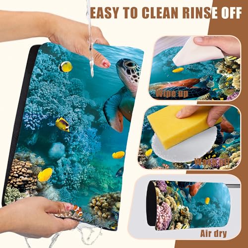 Sea Turtle Coffee Mat Absorbent Dish Drying Mat for Kitchen Counter Hide Stain Rubber Backed Coffee Bar Accessories Fit Under Espresso Machine Dish Rack