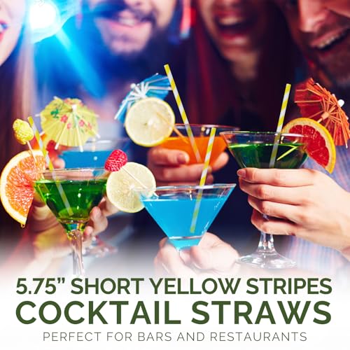 5.75 inch Short Yellow Paper Drinking Straws for Cocktail (500 Count)