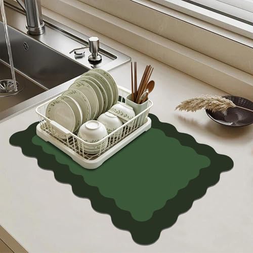 Green Scalloped Coffee Mat for Countertop Coffee Bar Mat Matt