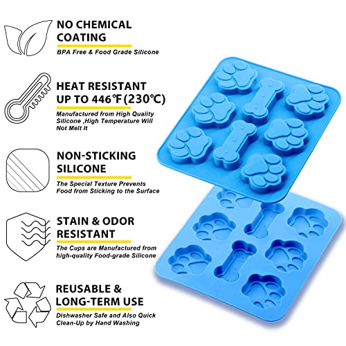 2 Pack Silicone Molds with Puppy Dog Paw and Bone Shaped 2 in 1