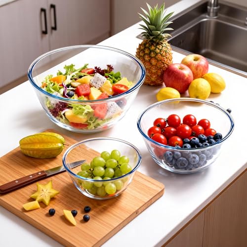 Glass Mixing Bowls Glass Bowls with Lids Set (3 Count)