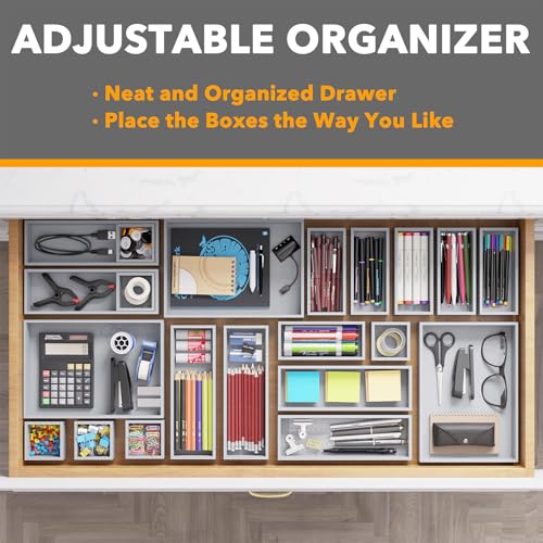 21 Piece Bamboo Drawer Organizer Storage Boxes Set