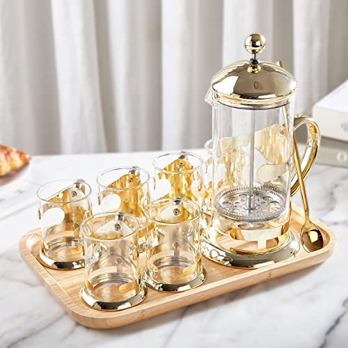 Gold French Press Set with 6 Cups & 1 Tray