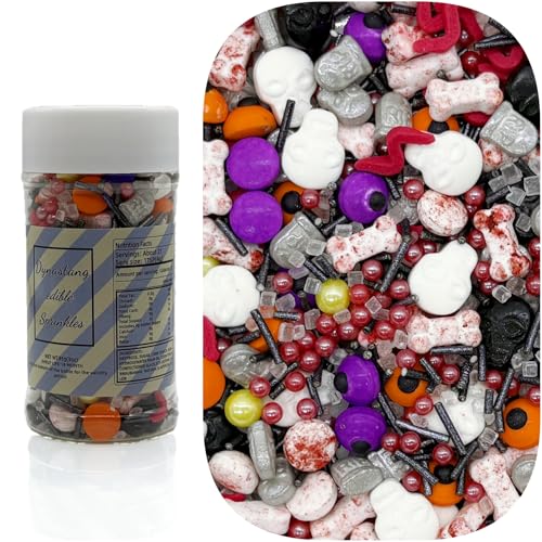 Gravestones & Skulls & Mixed Eyes Sprinkles Halloween Edible Eyes Cake Decoration Cupcake Toppers Cookie Decorating Perfect for Cakes (3 Ounce)