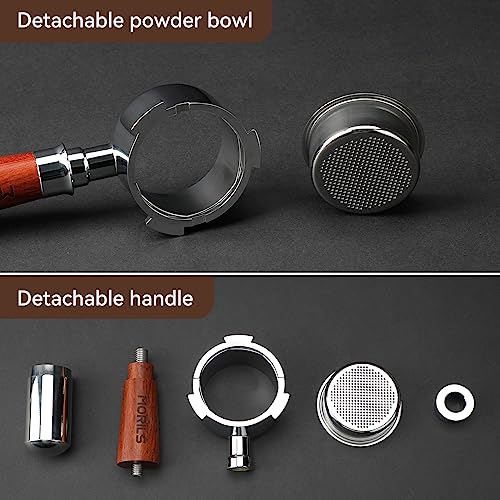 58mm Bottomless Portafilter with Double Shot Filter Basket & Premium Walnutwood Handle