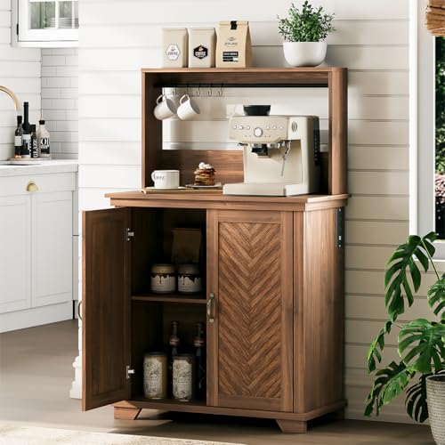 Coffee Bar Cabinet with Storage and Charging Station
