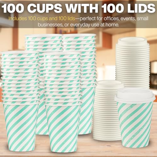 Disposable Coffee Cups with Lids (100 Count)