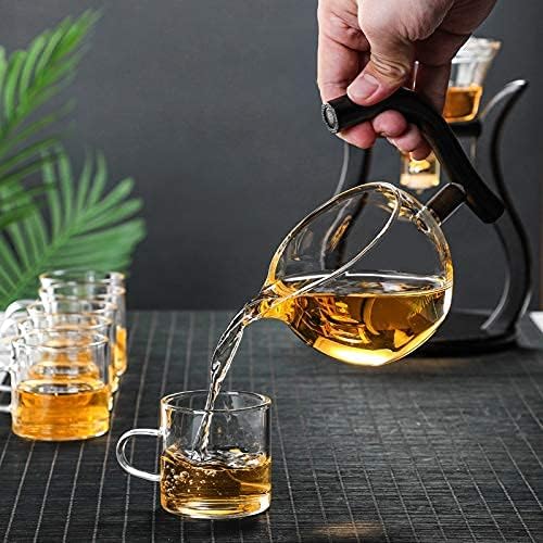 RORA Lazy Kungfu Glass Tea Set Semi Automatic Drip Rotating with Infuser Glass Teapot Set (6 cups)