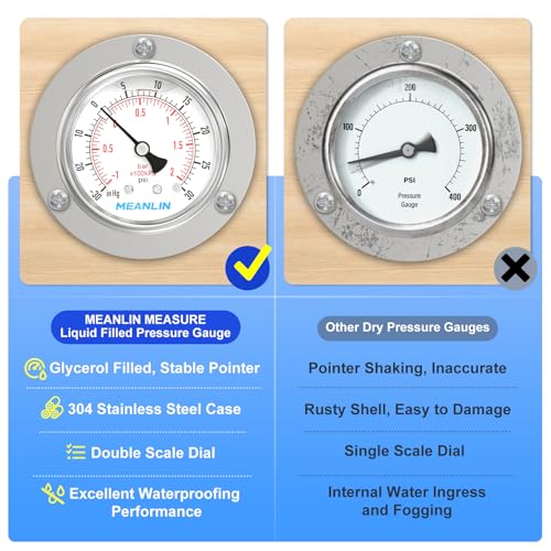 30inHG~30Psi Liquid Filled Pressure Gauge Front Flange Panel Mount