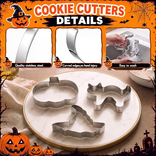 3 Pcs 7.5 Inch Large Halloween Cookie Cutters Set Extra Large Pumpkin Witch's Hat Cat Shapes Stainless Steel Metal Giant Cookie Cutters Molds for Halloween Day Baking Party Kitchen Accessory (3 Count)