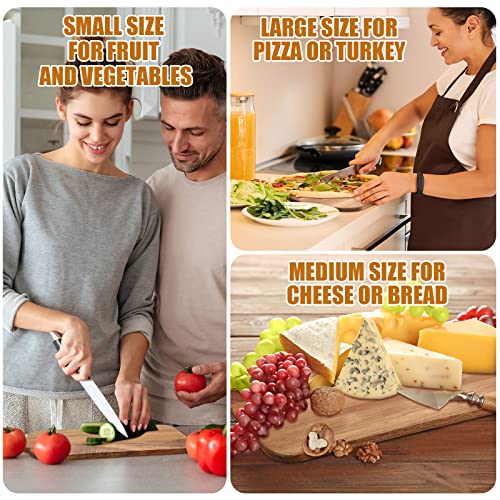 12 Packs Acacia Wooden Cutting Board Set with Handles Large 15 x 7 Inch Kitchen Serving Plain Chopping Board Bulk Gifts for Christmas Vegetables Meat Pizza Cheese Fruit Bread (12 Count)
