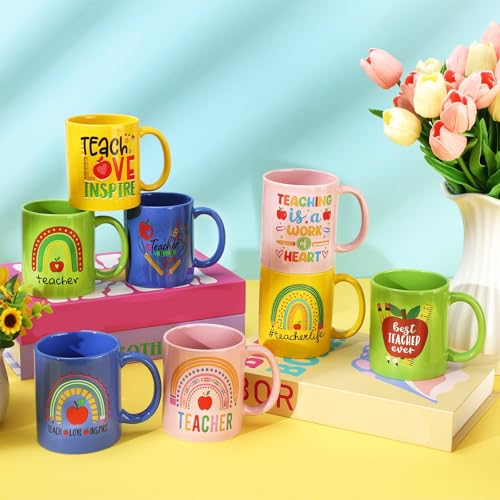 8 Pcs 12 oz Teacher Coffee Mugs Gifts Set with Handle Ceramic Matching Cups for Staff Home School Office Table Centerpieces Housewarming Holiday Party (8 Count)