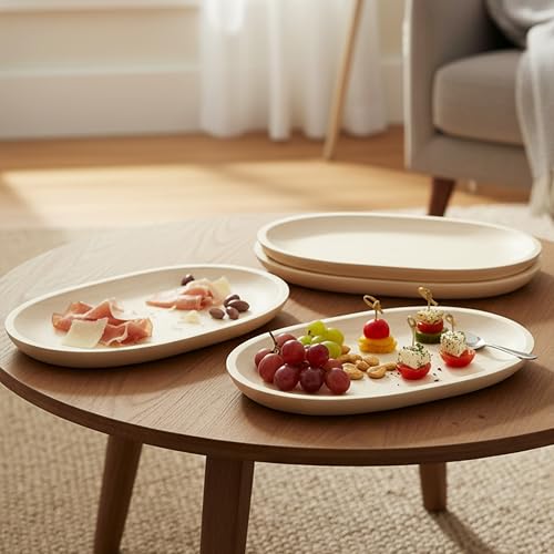 Woodard & Charles Whitewash Oval Wood Serving Trays (4 Count)