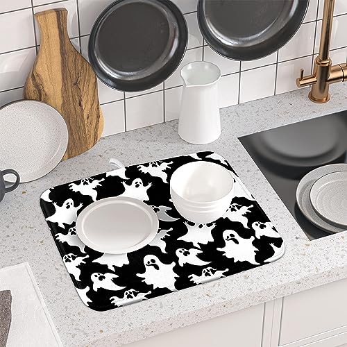 Halloween Bat Ghosts Dish Drying Mat for Kitchen Counter