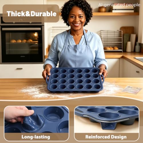 Mini Silicone Muffin Pan with Frame Non Stick Cupcake Tin Baking Mold