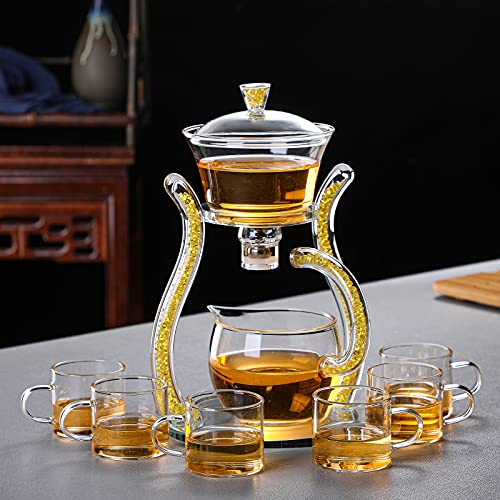 Lazy Kungfu Glass Tea Set Semi Automatic Drip Rotating with Infuser Glass Teapot Set