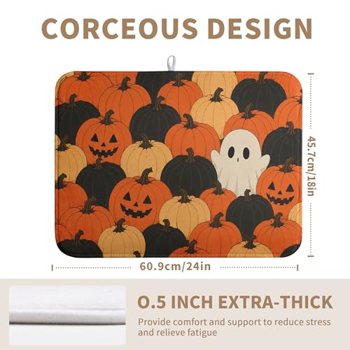 Halloween Spooky Pumpkin Dish Drying Mats Cute Ghost Dish Mat Fall Drying Matt Dishes Dryer Pad for Kitchen Counter Absorbent Microfiber Washable Foldable Reusable 18x24 in