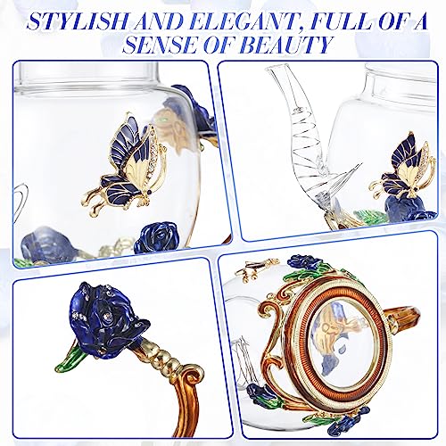 13 Pcs Glass Tea Set Rose Floral Vintage Teapot and Cups