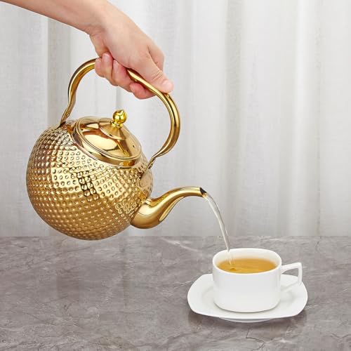1500ml Teapot with Infuser Stainless Steel Lifting Handle Tea Maker Gold
