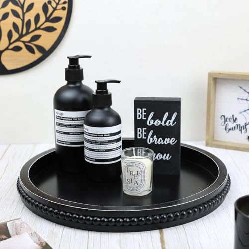 Black Round Wood Decorative Ottoman Tray for Coffee Table