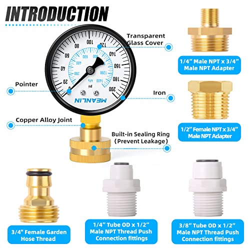 0~200Psi 3 4" Female Water Pressure Kit Plus 5 adapters
