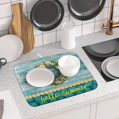Hello Summer Dish Drying Mat for Kitchen Counter