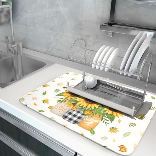 Sunflower Vases Dish Drying Mat for Countertop