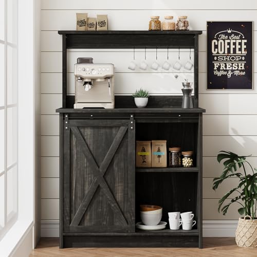 31" Farmhouse Coffee Bar Cabinet with Storage Hutch