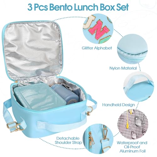 Lunch Box for Girl with 10oz Thermo 6 Compartment Bento Set Blue