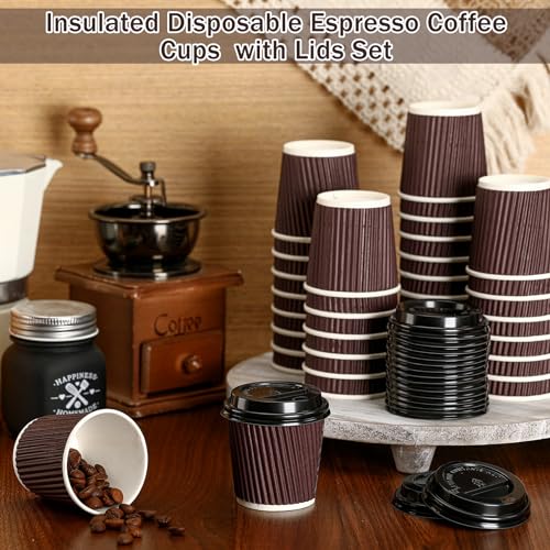100 Set 4oz Disposable Espresso Coffee Cups with Lids (100 Count)