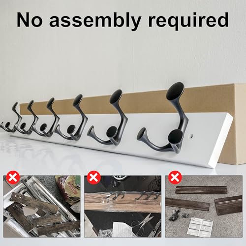 36 Inch White Wood Coat Rack Wall Mount with 6 Triple Hooks (2 Count)