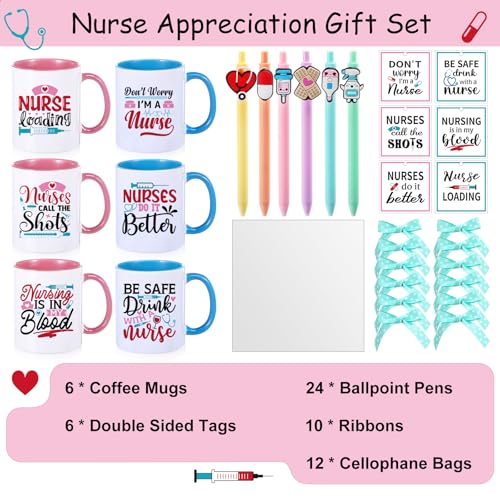 6 Set Employee Appreciation Gifts Include Thank You Staff Mug Gift Set 12 oz Appreciation Mugs Inspirational Pens Tags for Employee Staff Team Group (6 Count)