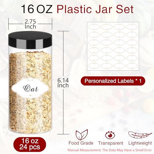 16 OZ Plastic Jars with Lids (24 Count)