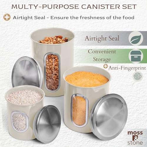 3 Pcs Beige Canisters Set for Kitchen Storage Airtight Jars (3 Count)