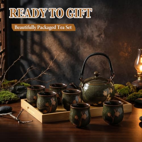 Japanese Tea Set with Teapot and 6 Cups (Green)