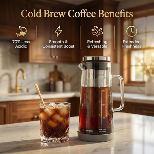 Sleek 1.0L 34oz Glass Cold Brew Coffee Maker Pitcher