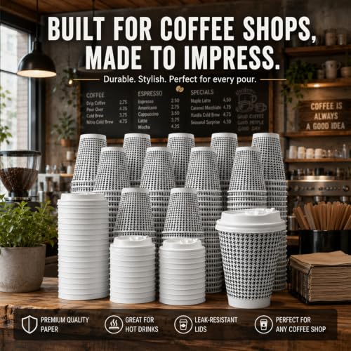 350 Pack 8 oz Insulated Disposable Coffee Cups with Lids (350 Count)