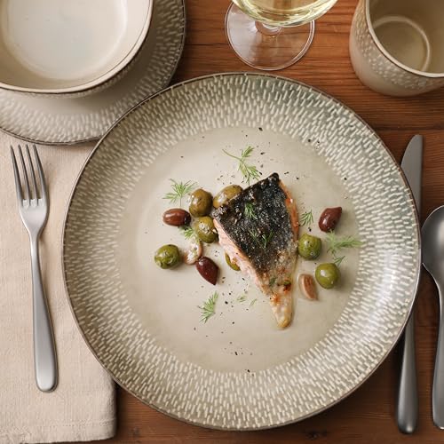 Jasper 16 Piece Plates and Bowls Reactive Glaze Dishes Stoneware Ceramic Dinnerware Set