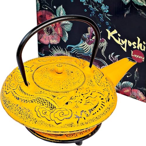 40 Oz Yellow Dragon Cast Iron Teapot
