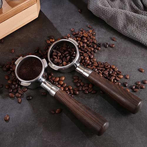 58mm Bottomless Portafilter with Double Shot Filter Basket & Wood Handle for Breville Oracle