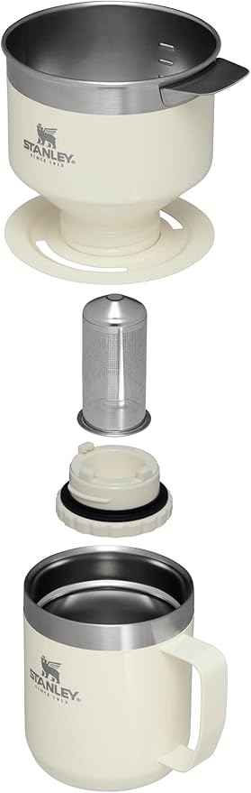 STANLEY Perfect Brew Pour Over Set | 12 oz Camp Mug with Lid Included | Drip Coffee Maker with Reusable Filter | Insulated Stainless Steel | BPA-Free | Cream Gloss
