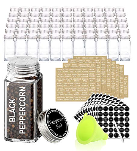 42 Pcs 4 oz Glass Spice Jars with Shaker Lids and 703 Spice Labels