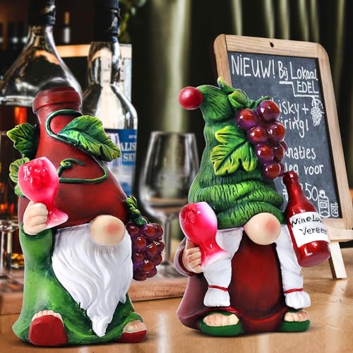 2PCS Wine Gnomes Figurines for Couple Home Party Wine Bar Decor Gnome Gifts for Women Collectible Statue Outdoor for Dining Tables Tiered Pallets Wine Cabinet Living Room (2 Count)