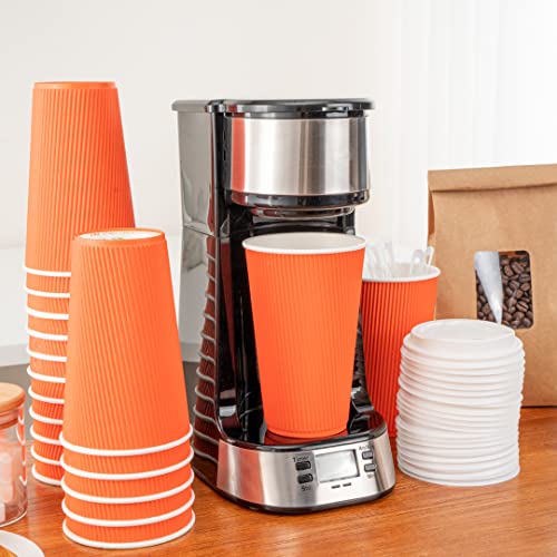 Ripple Wall Coffee Cups 25 Count 16 Ounce Insulated Tangerine Orange Paper Cups