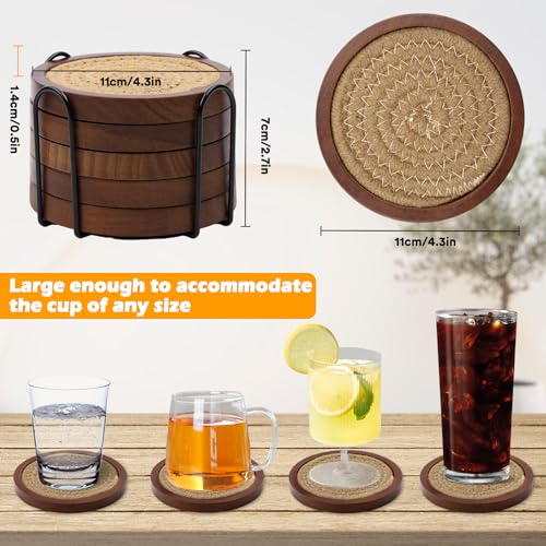 5 Pack Wooden Coasters with Holder for Coffee Table Decor (5 Count)