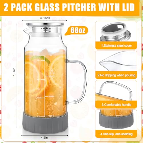 2 Pack Glass Pitcher with Lid (2 Count)